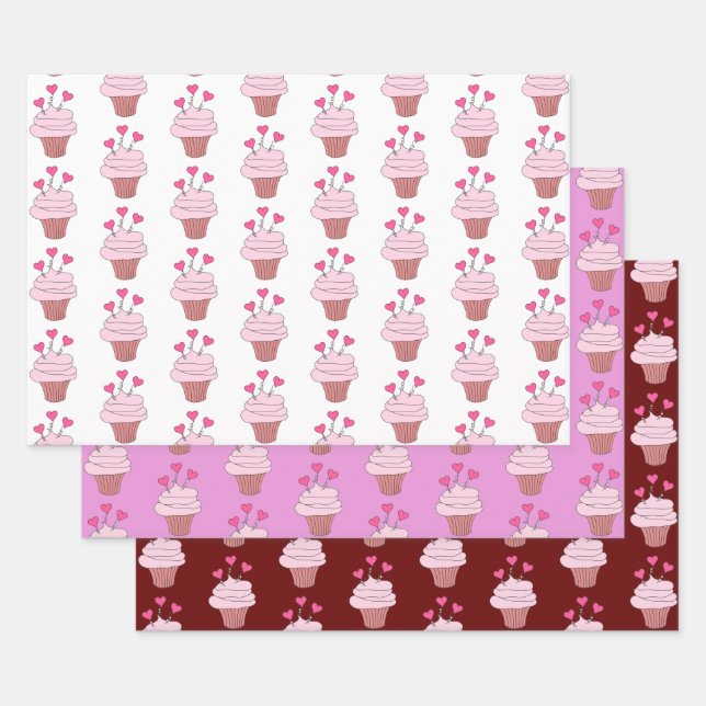 Cupcakes And Hearts Collection Wrapping Paper Sheet (Set)