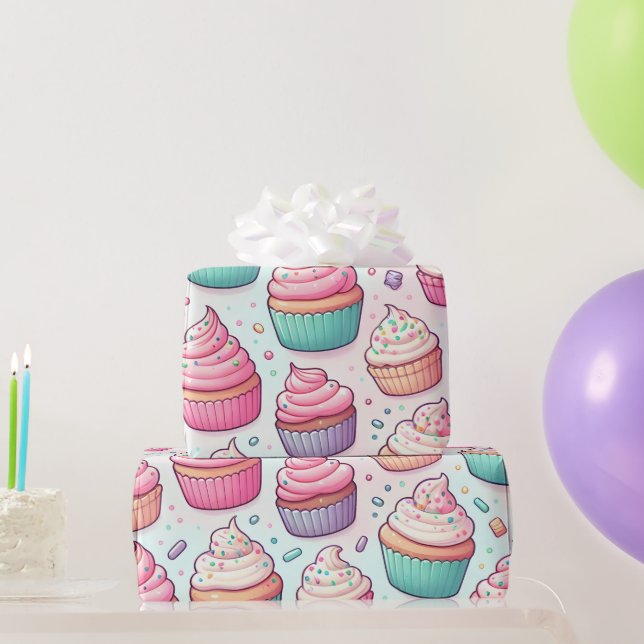 Cupcakes and Pastel Sprinkles Wrapping Paper (Party Gifts)