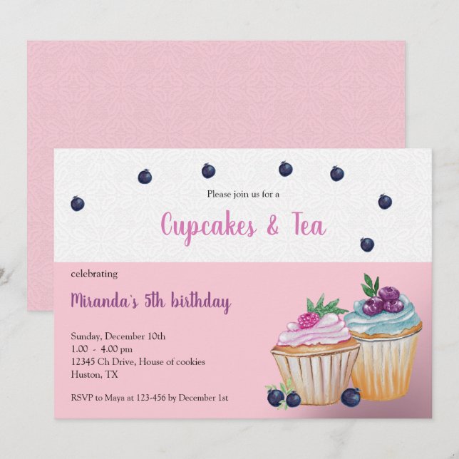 Cupcakes And Tea Birthday Paty Invitation (Front/Back)