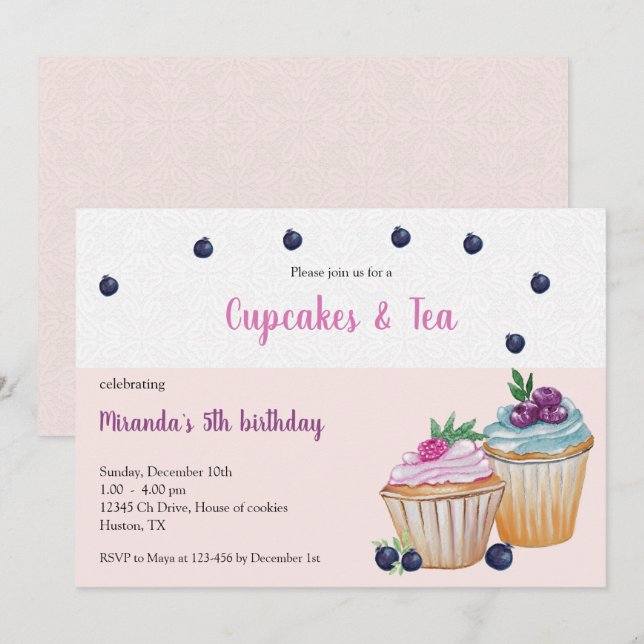 Cupcakes And Tea Birthday Paty Invitation (Front/Back)