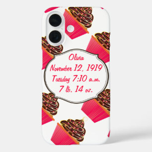 Cupcakes Baby Girl Birth Stats Birth Record iPhone 16 Case