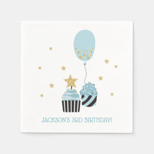 Cupcakes & Balloon Faux Glitter Boy's Birthday Napkin