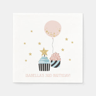 Cupcakes & Balloon   Faux Glitter Girl's Birthday Napkin