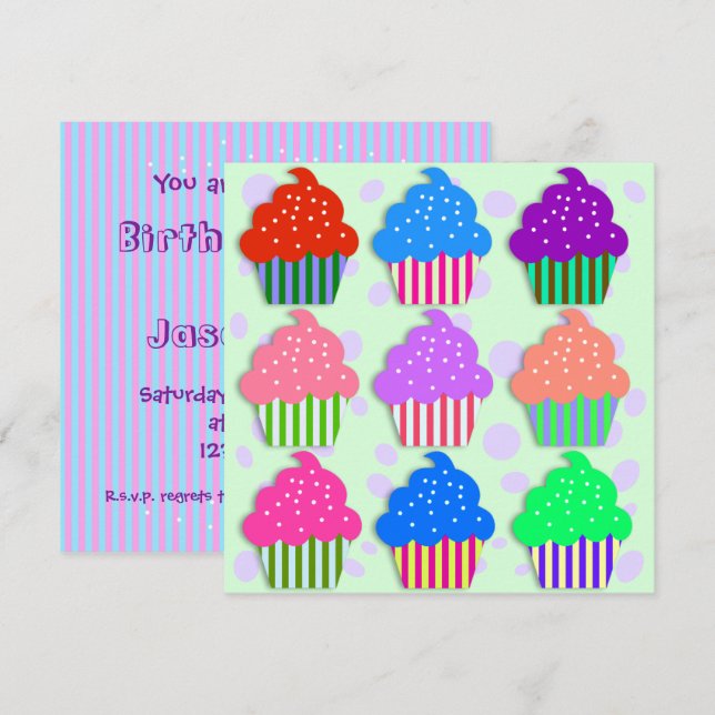 Cupcakes Birthday Party Invitation Template (Front/Back)