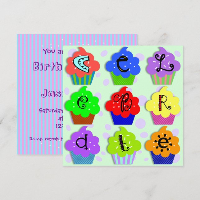 Cupcakes Birthday Party Invitation Template (Front/Back)