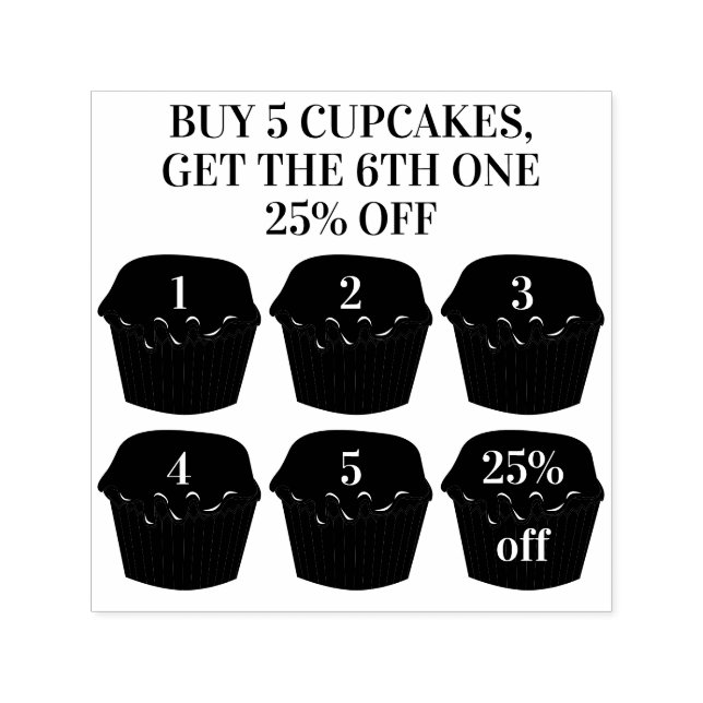 Cupcakes Buy Five Get One Punches Bakery Loyalty Self-inking Stamp (Design)