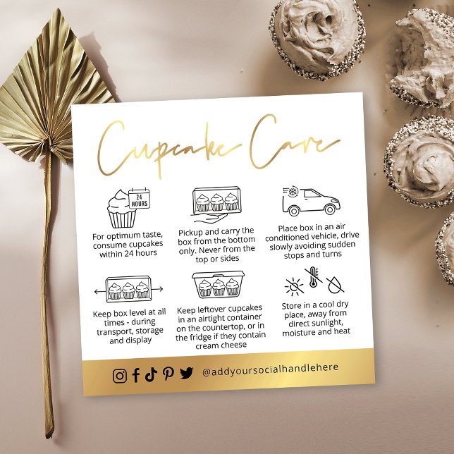 Cupcakes Care Guide White & Gold Logo Bakery Square Business Card (Creator Uploaded)
