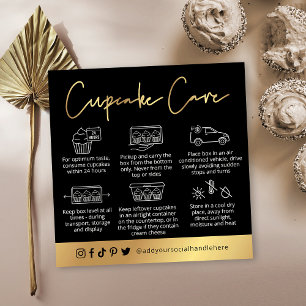 Cupcakes Care Instructions Black & Gold Logo Square Business Card