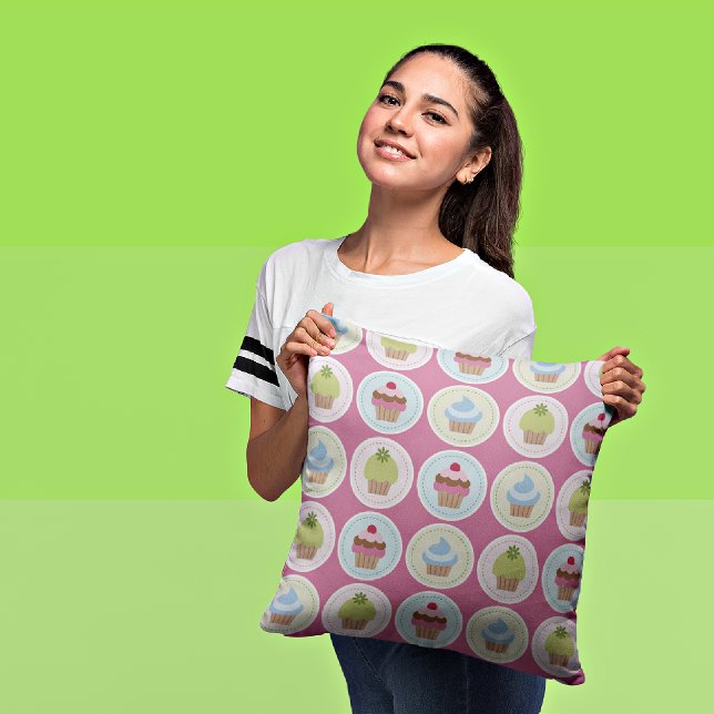 Cupcakes & Chevron Stripes Decorative Throw Pillow (Creator Uploaded)