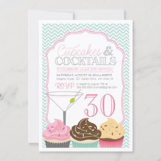 Cupcakes & Cocktails Adult Birthday Invitation