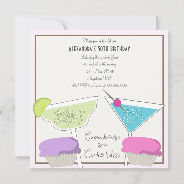 Cupcakes & Cocktails Birthday Invitation (Front)