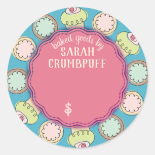 Cupcakes cookies bakery personalised price classic round sticker