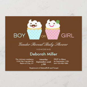Cupcakes Gender Reveal Baby Shower Invitation