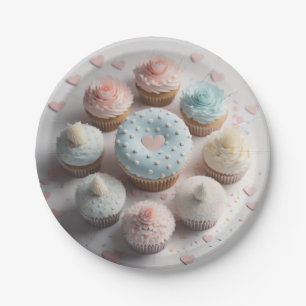 Cupcakes hearts paper plate