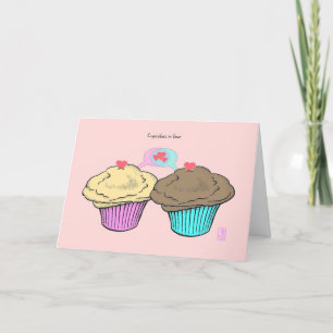 Cupcakes in Love CustardChocoPinkBlue Valentine Card