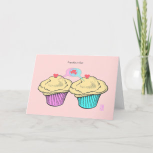 Cupcakes in Love CustardCustardPinkBlue Valentine Card