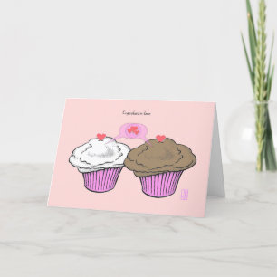 Cupcakes in Love VanillaChocoPinkPink Valentine Card