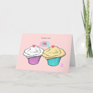 Cupcakes in Love VanillaCustardPinkBlue Valentine Card