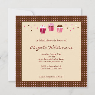 Cupcakes in Pink, Brown and Cream Invitation