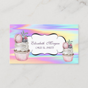 Cupcakes Macaron Bakery Colourful Holographic Business Card