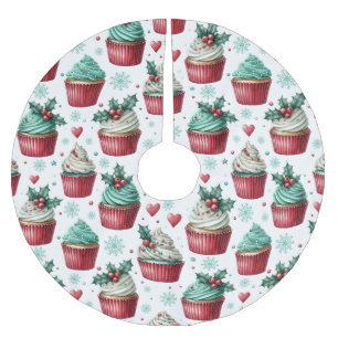 Cupcakes Mistletoe Topping Pink Christmas Brushed Polyester Tree Skirt