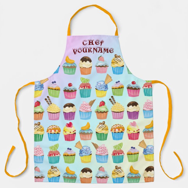 Cupcakes Monogram Delicious Sweet Baked Goodies Apron (Front)