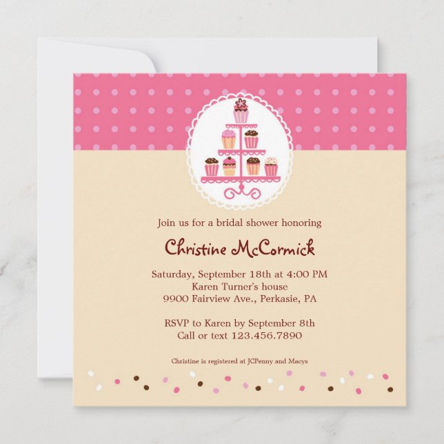 Cupcakes on a Stand (Pink / Cream) Invitation (Front)