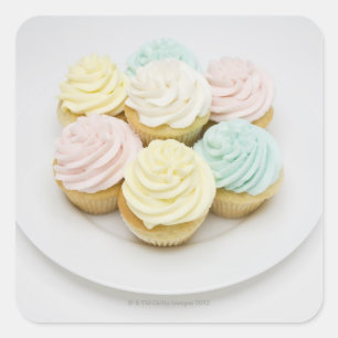 Cupcakes on White Plate Square Sticker