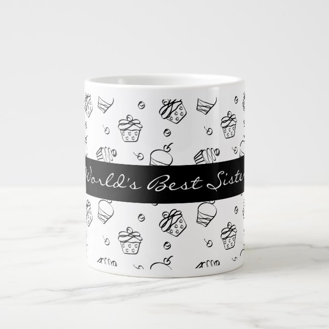 Cupcakes Outlines World's Best Sister Large Coffee Mug (Front)