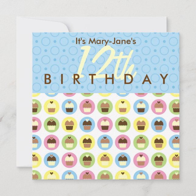 Cupcakes Personalised Birthday Invitation (Front)