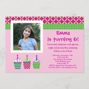 Cupcakes Photo Birthday Girl Invitation