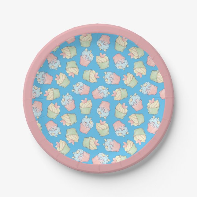 Cupcakes Pink Blue Dessert Cake Party Paper Plates (Front)