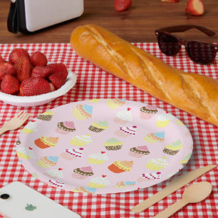 CUPCAKES PINK PATTERN PAPER PLATE