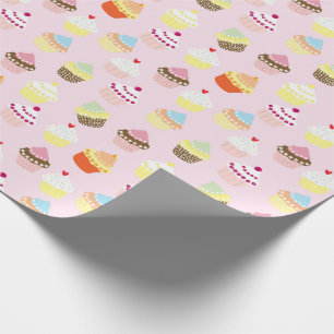 CUPCAKES PINK PATTERN WRAPPING PAPER