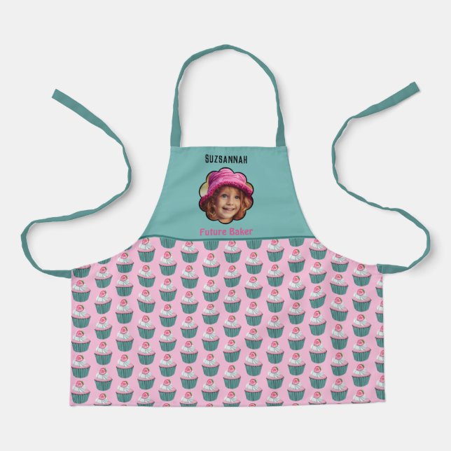 Cupcakes Scalloped Custom Photo Template Name Apron (Front)