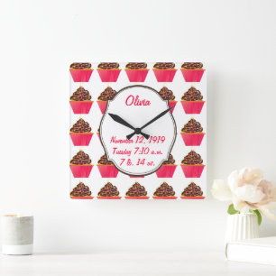 Cupcakes Square Wall Clock