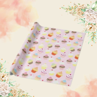 Cupcakes Watercolor Wallpaper Background Pattern Wrapping Paper