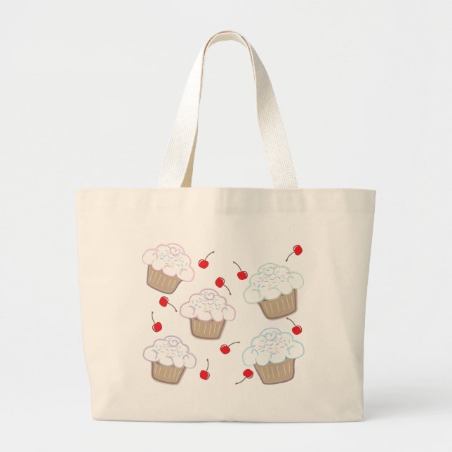 Cupcakes with Pastel Sprinkles & Cherries Large Tote Bag (Front)