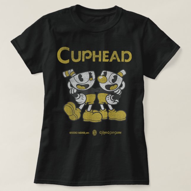 Cuphead And Mugman Best Buds Gold Suits T-Shirt (Design Front)
