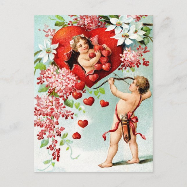 Cupid and a Shower of Hearts Postcard (Front)