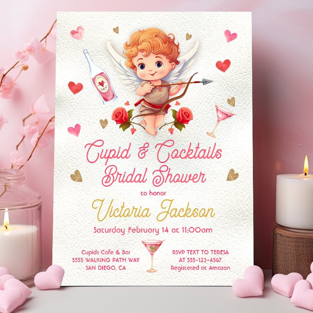 Cupid and Cocktails Valentine's Day Bridal Shower Invitation (Creator Uploaded)