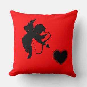 Cupid and Heart Silhouette "love you" Throw Pillow