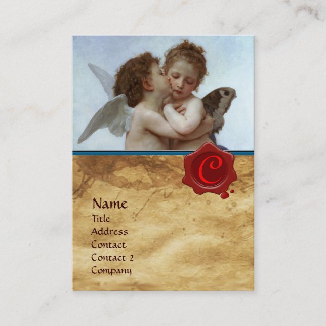 Cupid and Psyche as Children MONOGRAM Parchment Business Card (Front)