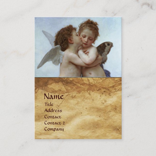 Cupid and Psyche as Children MONOGRAM Parchment Business Card (Front)