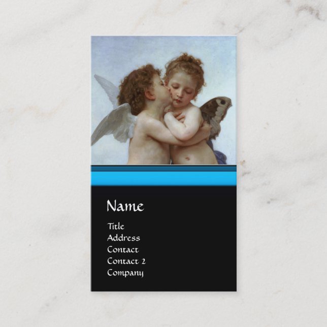 Cupid and Psyche as Children MONOGRAM Sapphire Business Card (Front)