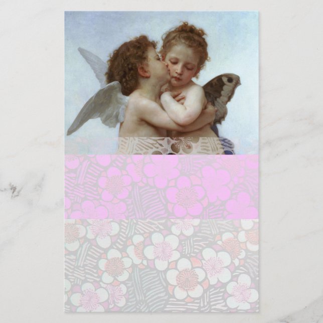 Cupid and Psyche as Children ,pink white Stationery (Front)