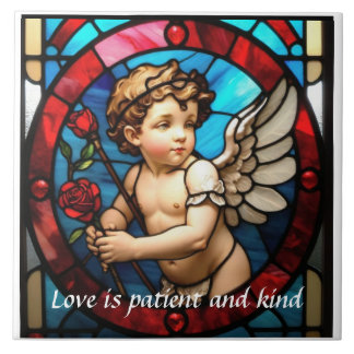 Cupid and Rose Stained Glass Ceramic Trivet