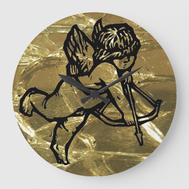 Cupid Angel Christmas Clock Black Gold (Front)