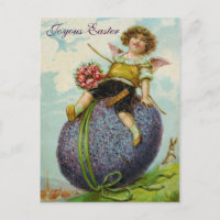 Cupid Angel Roses Easter Egg PostCard Vintage