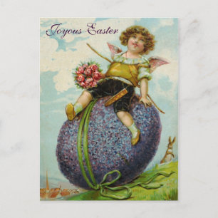 Cupid Angel Roses Easter Egg PostCard Vintage